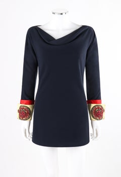 ATELIER VERSACE S/S 1990 Mini Navy Embellished Medusa Cuff Sleeve Tunic Dress
