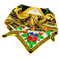 Atelier Versace silk baroque frame needlepoint flower print scarf, 1980s