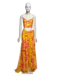 Conjunto de corsé plisado de seda y maxifalda drapeada Atelier Versace, SS 2004