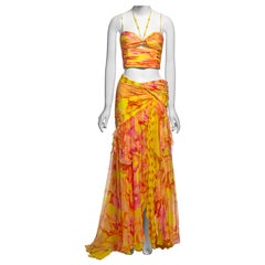 Conjunto de corsé plisado de seda y maxifalda drapeada Atelier Versace, SS 2004