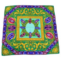 Atelier Versace Silk Scarf With Iconic Medusa Pictured in the Four Corners