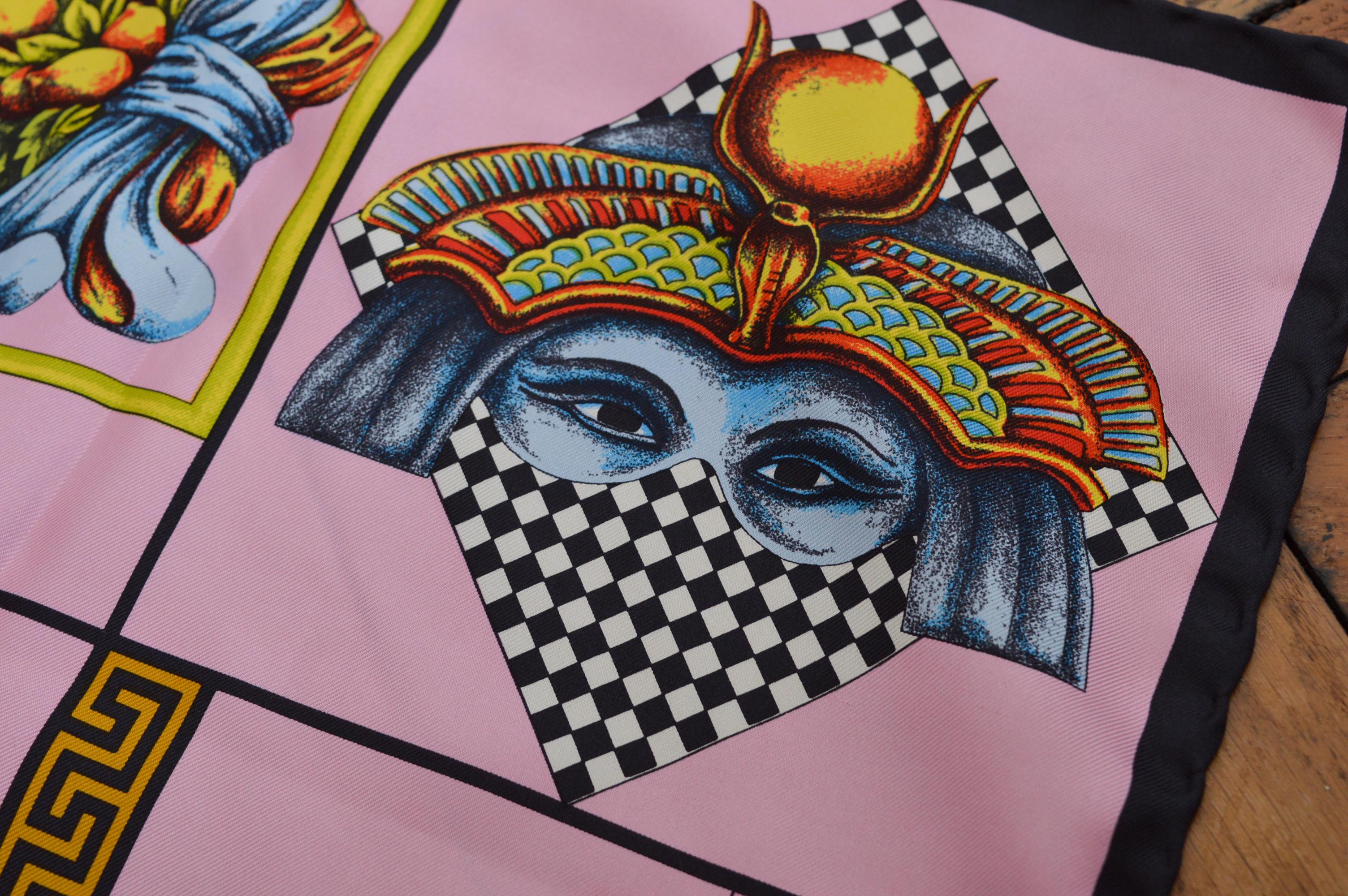 ATELIER VERSACE Spring / Summer 1992 Silk Pink Harlequin Scarf - Foulard For Sale 5