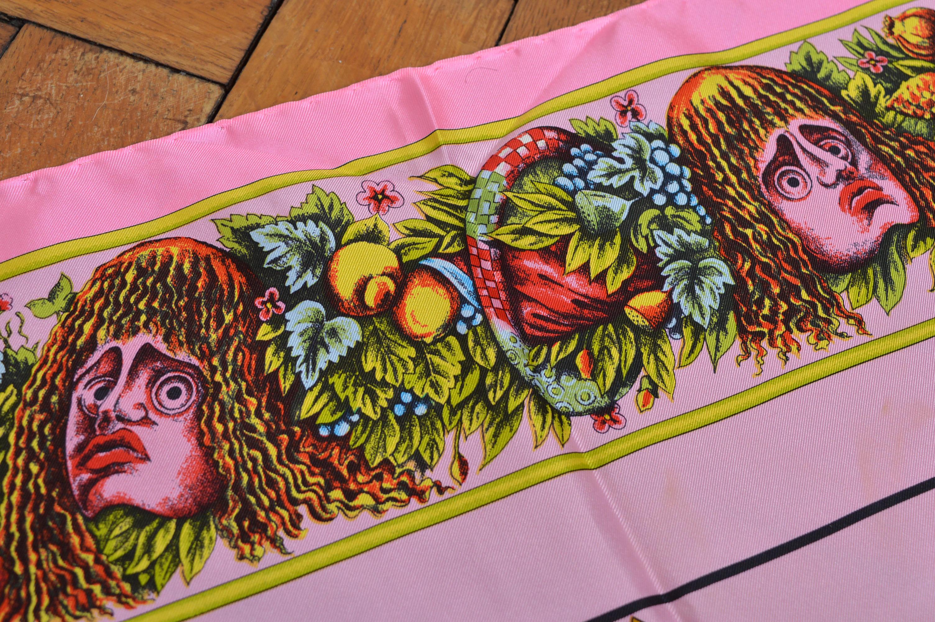 ATELIER VERSACE Spring / Summer 1992 Silk Pink Harlequin Scarf - Foulard For Sale 6