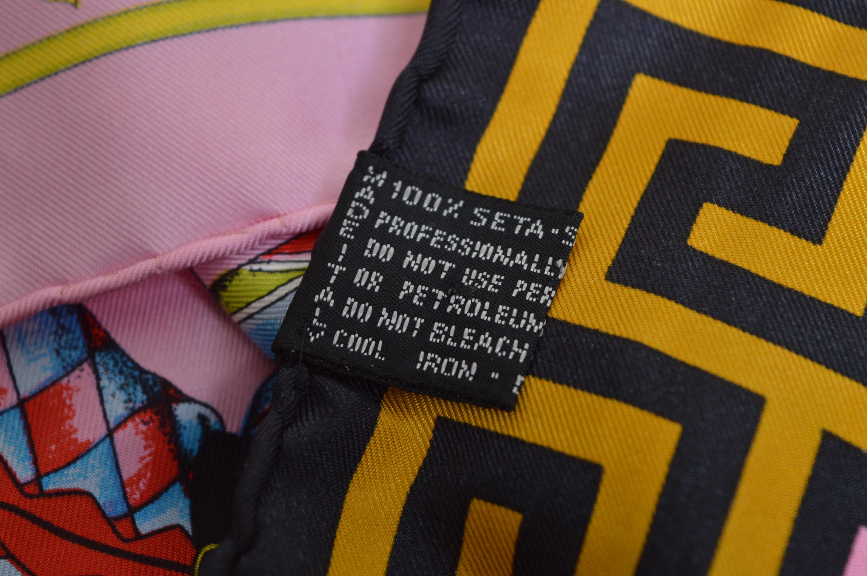 ATELIER VERSACE Spring / Summer 1992 Silk Pink Harlequin Scarf - Foulard For Sale 7