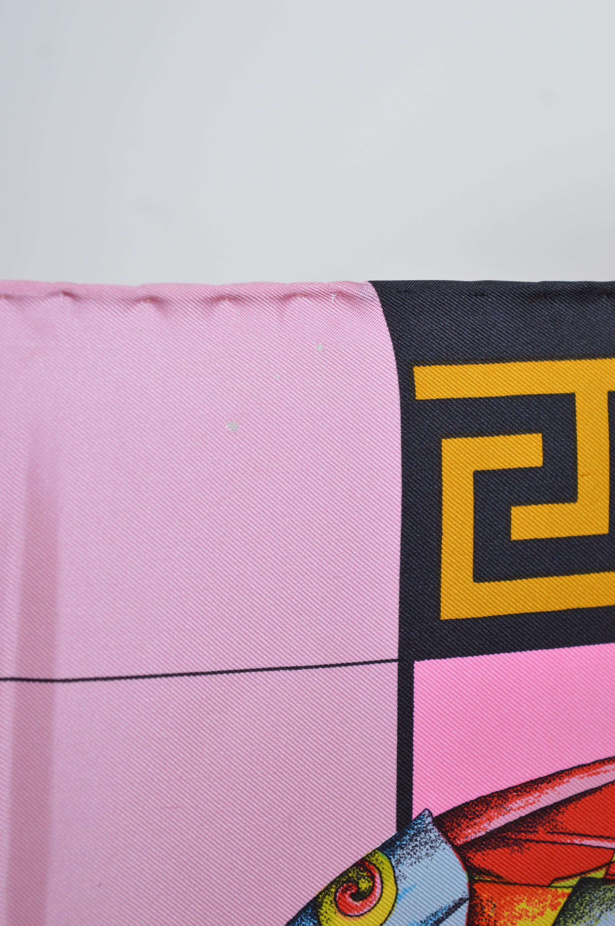 ATELIER VERSACE Spring / Summer 1992 Silk Pink Harlequin Scarf - Foulard For Sale 9
