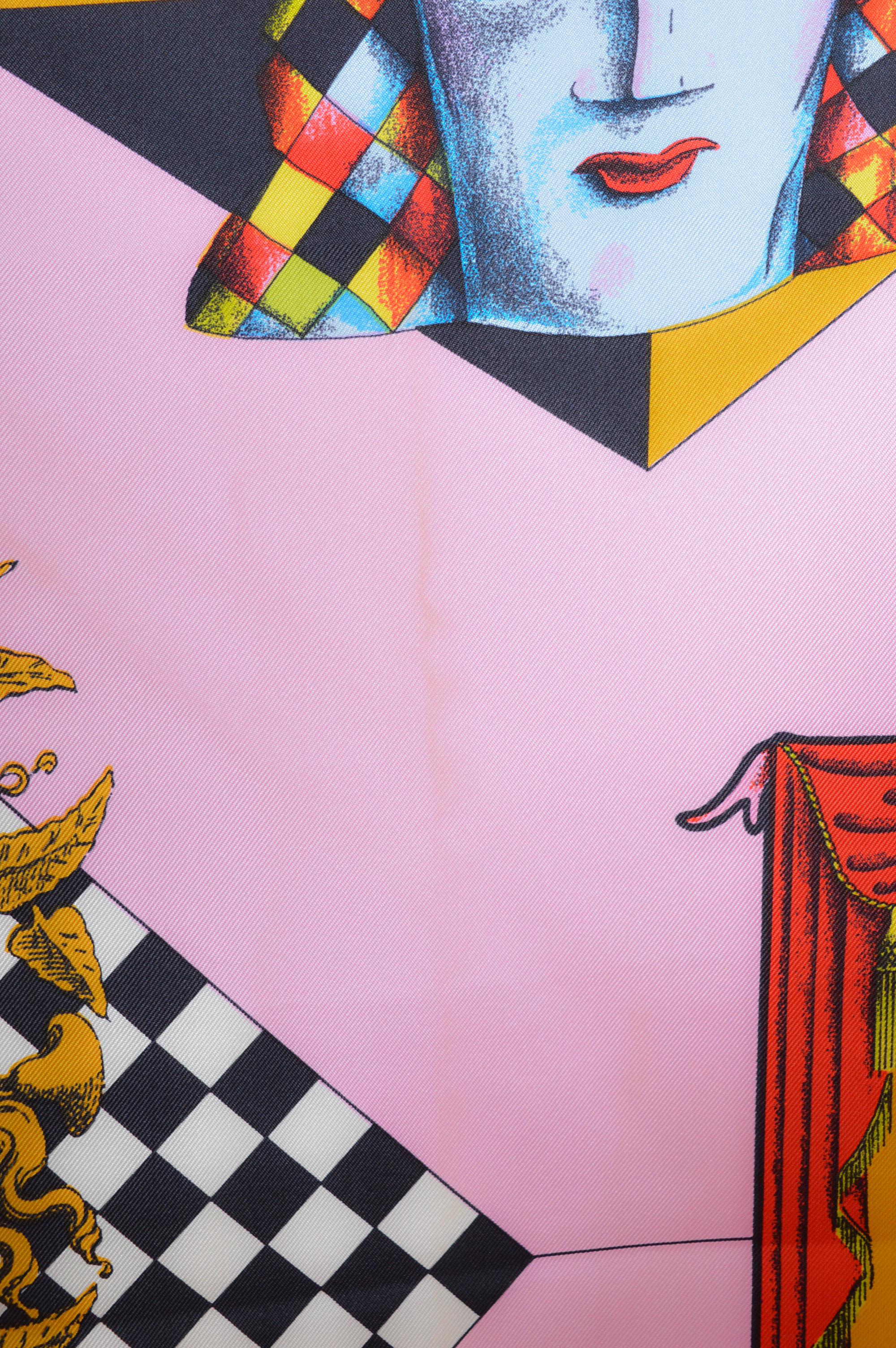 ATELIER VERSACE Spring / Summer 1992 Silk Pink Harlequin Scarf - Foulard For Sale 11