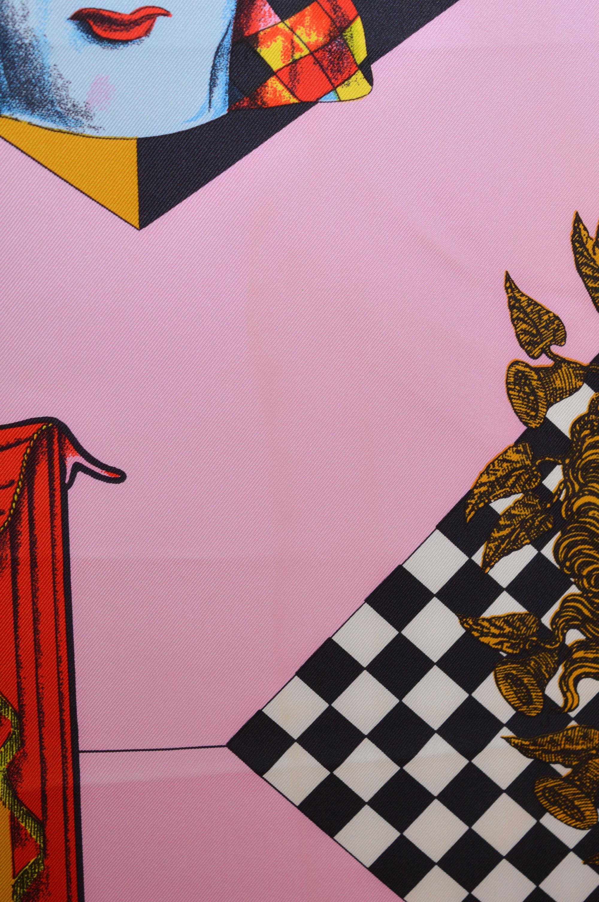 ATELIER VERSACE Spring / Summer 1992 Silk Pink Harlequin Scarf - Foulard For Sale 12