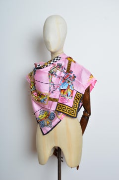 ATELIER VERSACE Frühjahr / Sommer 1992 Seidenschal mit rosa Harlekin-Schal aus Seide - Foulard