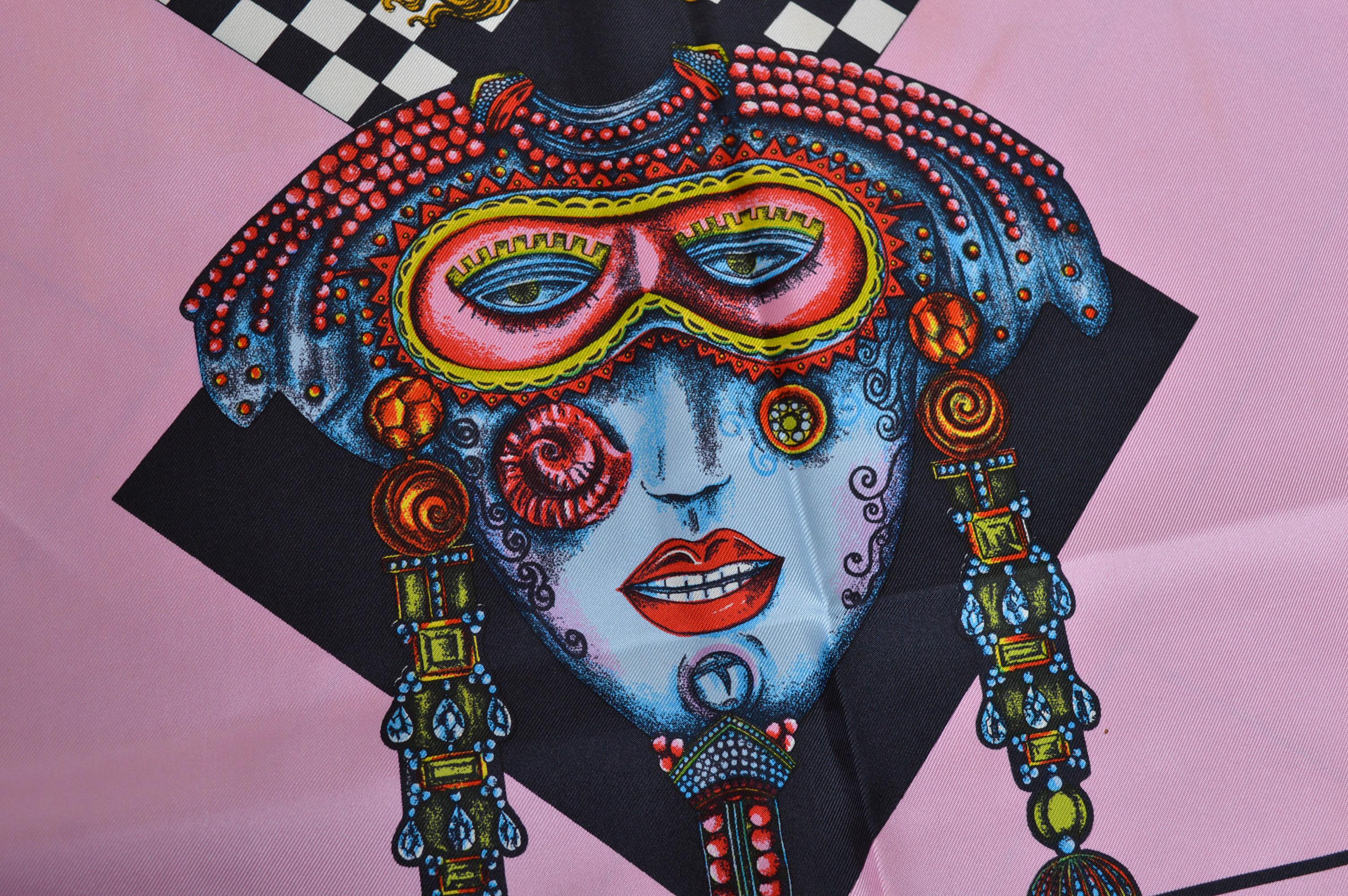 ATELIER VERSACE Spring / Summer 1992 Silk Pink Harlequin Scarf - Foulard For Sale 4