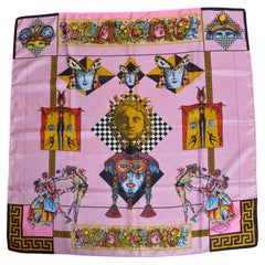 ATELIER VERSACE Primavera / Verano 1992 Bufanda Arlequín Seda Rosa - Foulard