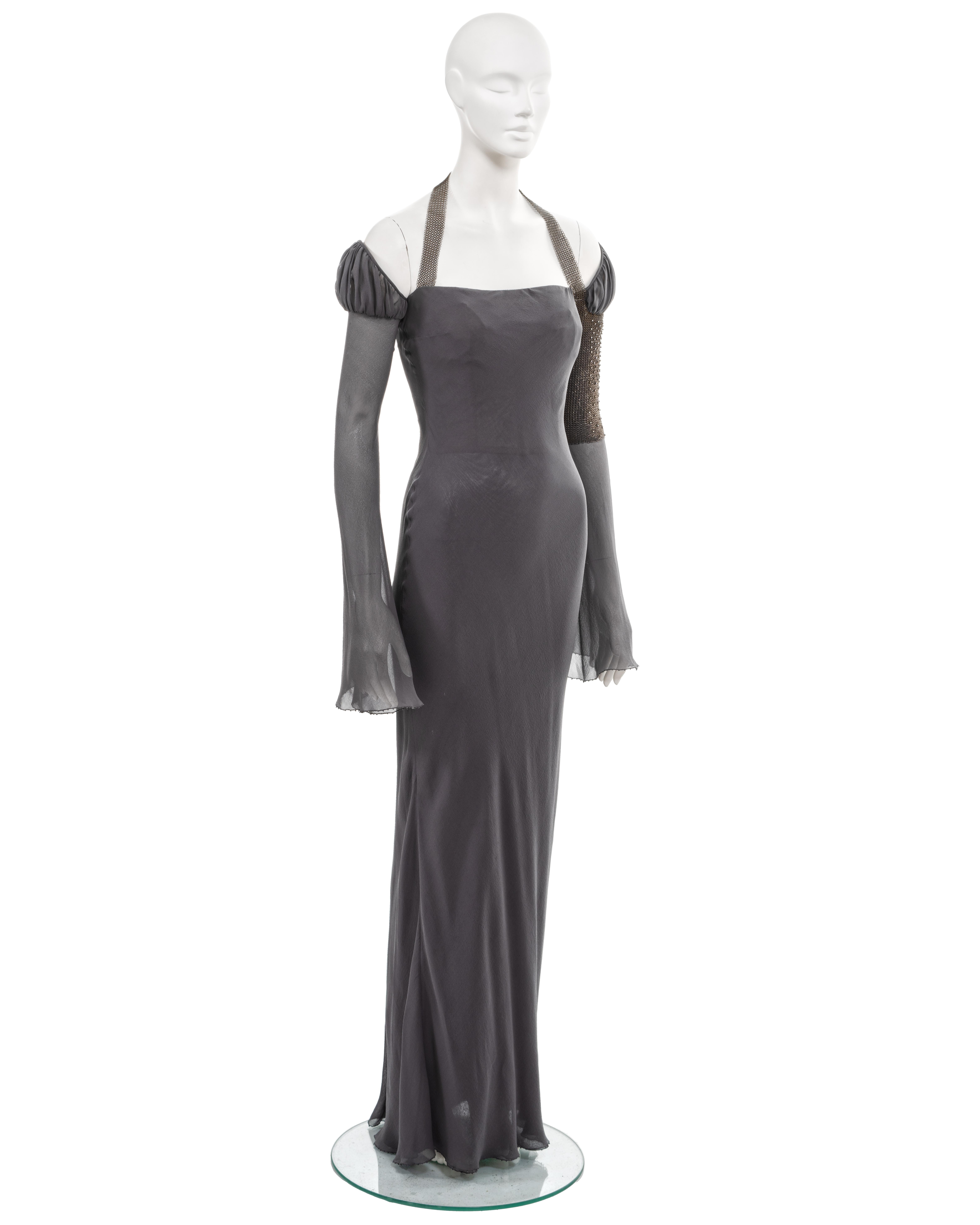 Atelier Versace steel grey silk and chainmail couture evening dress, fw 1998 For Sale 2