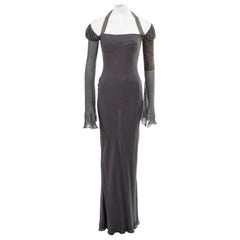Atelier Versace Robe de soirée couture en soie et cotte de mailles gris acier, 1998