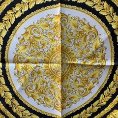 Atelier Versace Vintage Black and Yellow Baroque Print Silk Neck Scarf