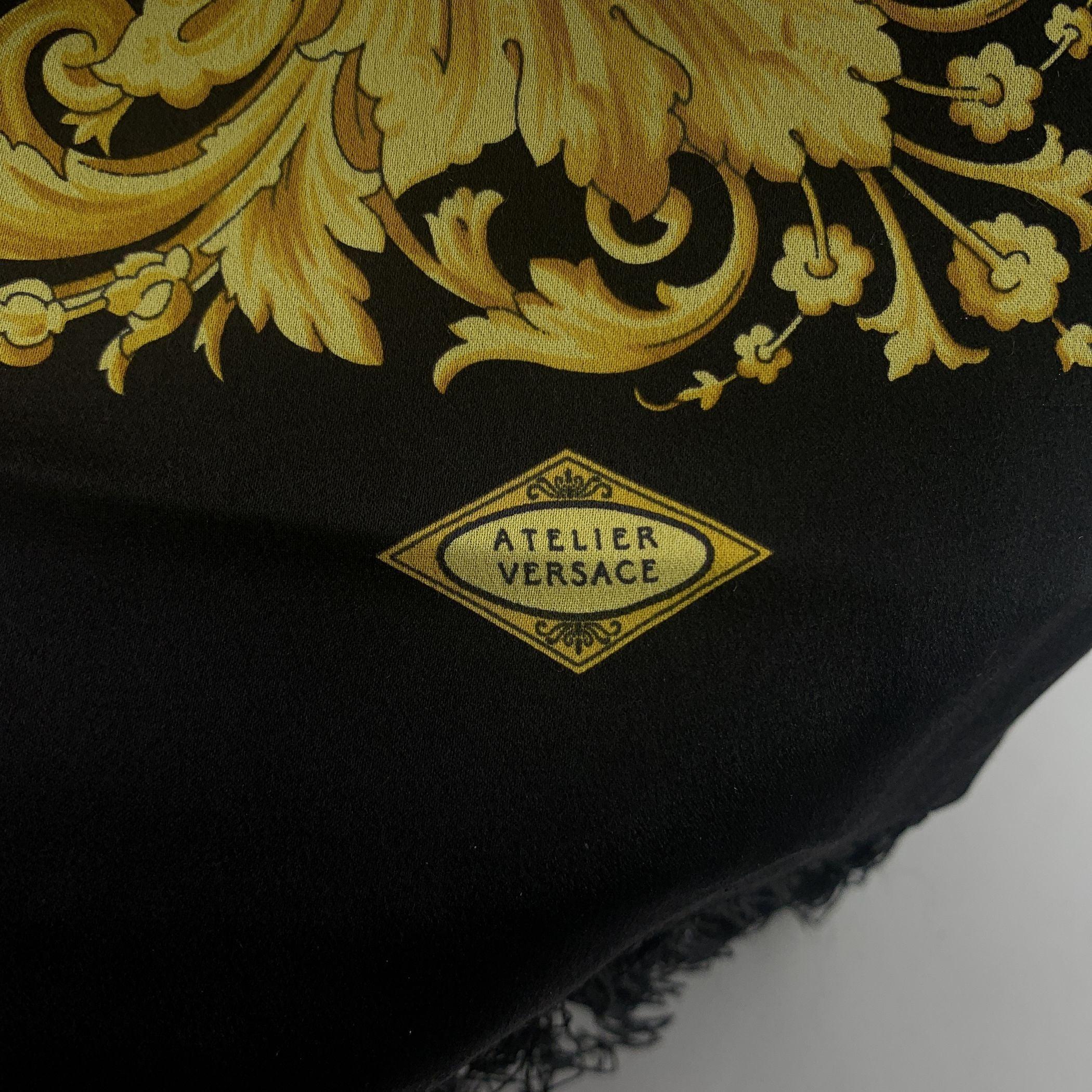 Black Atelier Versace Vintage Double Sided Silk Wool Stole Scarf
