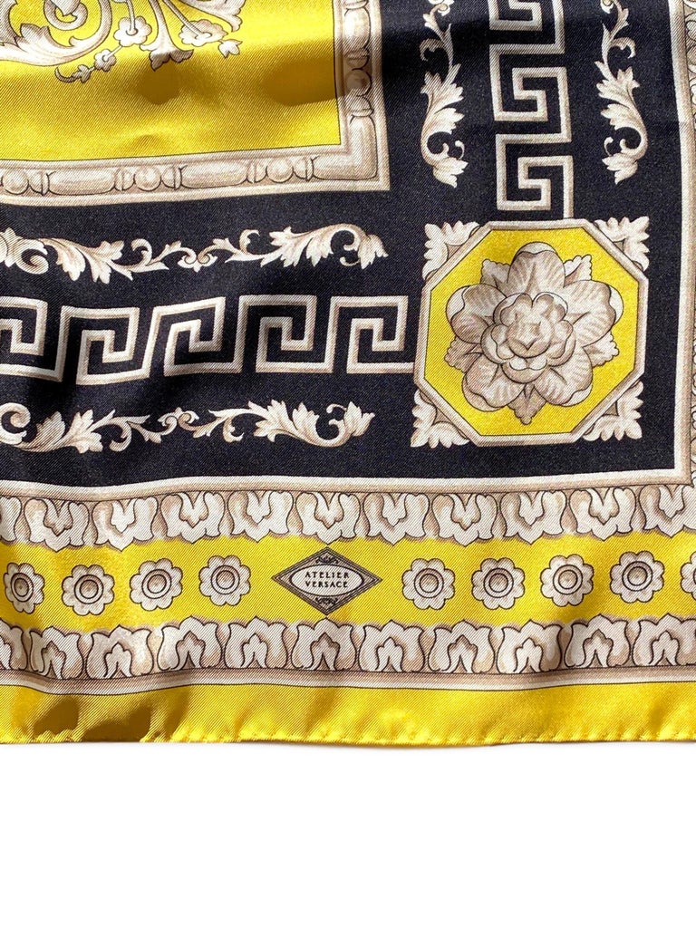 Atelier Versace Yellow and Black Floral Ganymede Print Silk Twill Scarf ...