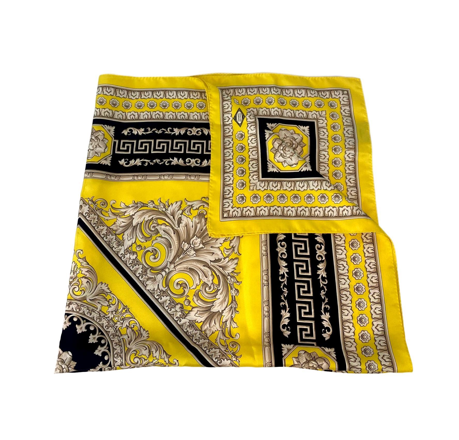Atelier Versace Yellow and Black Floral Ganymede Print Silk Twill Scarf 1