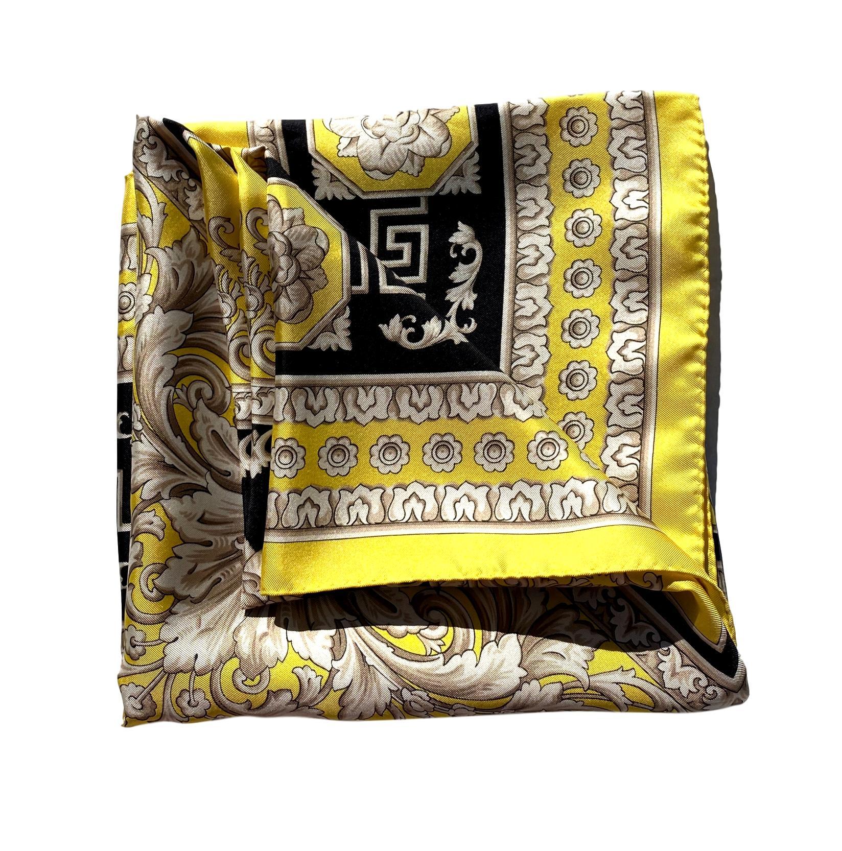 Atelier Versace Yellow and Black Floral Ganymede Print Silk Twill Scarf 3