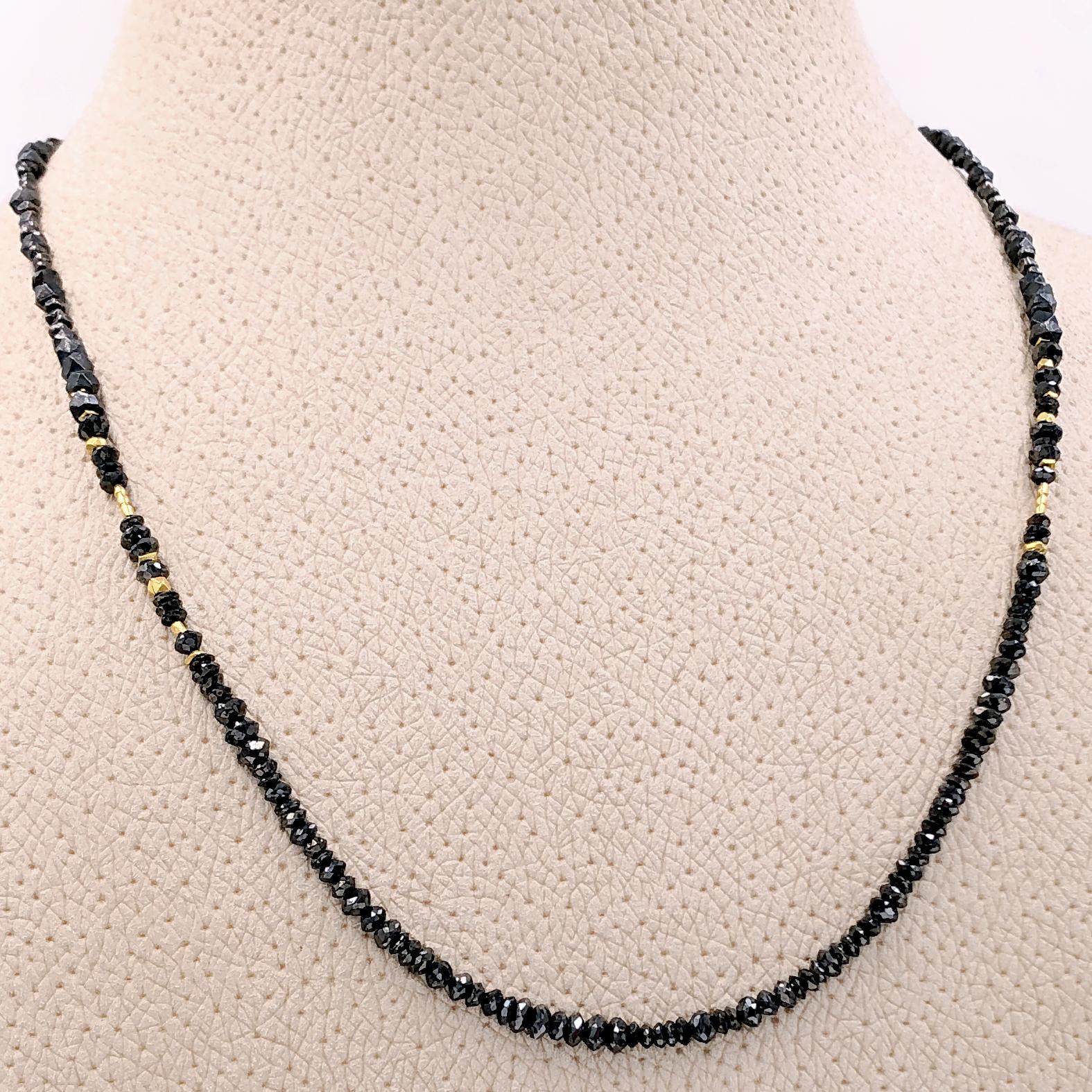 One of a Kind Necklace handcrafted by renowned jewelry artist Atelier Zobel (Peter Schmid) featuring 10.51 total carats of assorted faceted black diamonds, 24k gold Nepalese beads, and handmade faceted silver elements with a handmade oxidized silver
