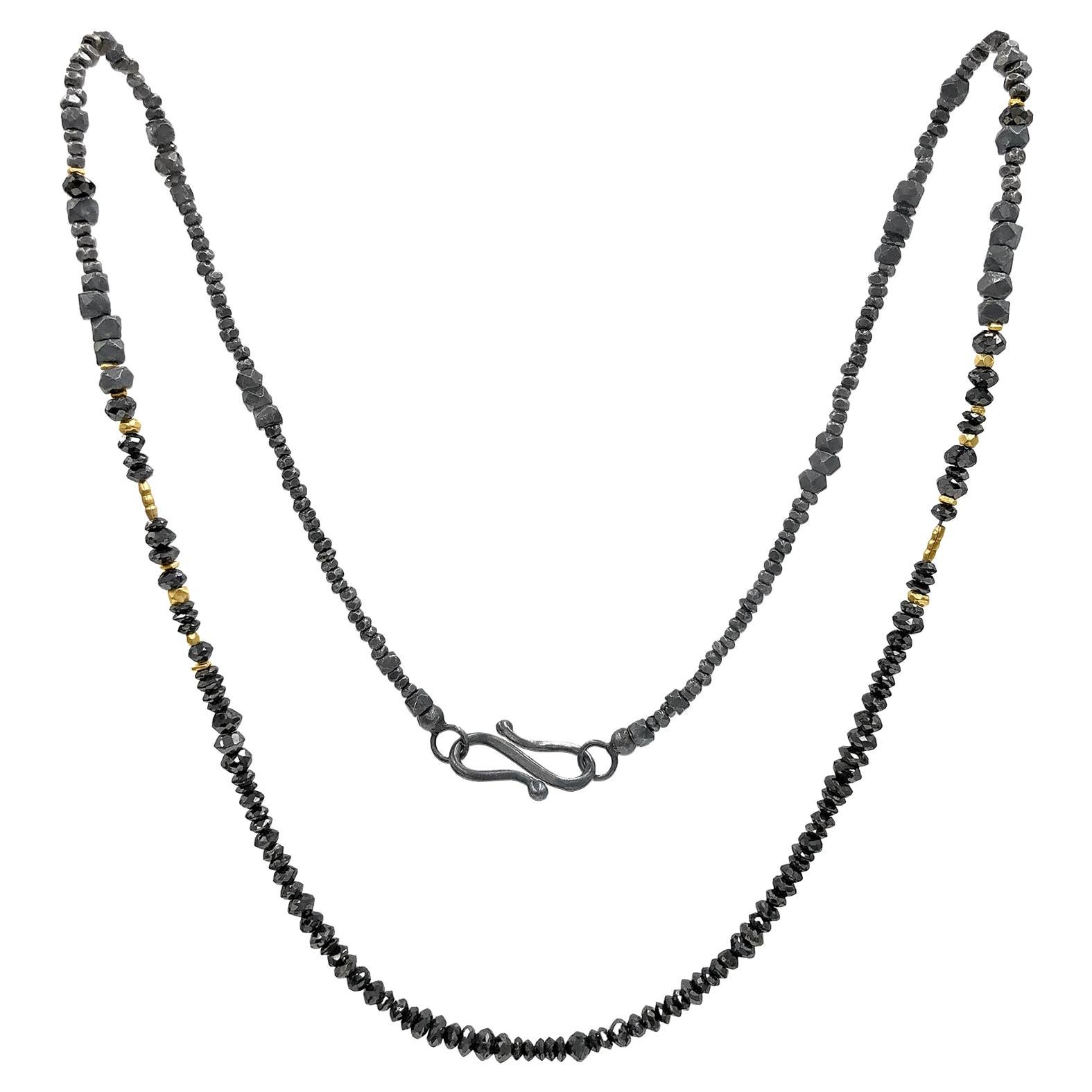 Atelier Zobel Black Diamond Faceted Oxidized Silver 24k Gold Beaded Necklace