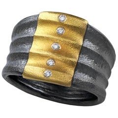 Atelier Zobel Diamond Gold Oxidized Silver Shield Ring