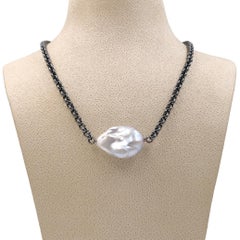 Atelier Zobel Exceptional Freshwater Baroque Pearl Black Trace Chain Necklace