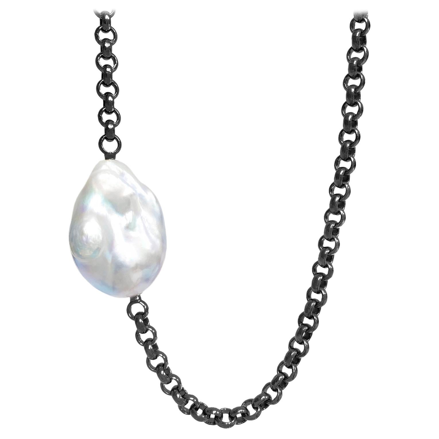 Atelier Zobel Exceptional Freshwater Baroque Pearl Black Trace Chain Necklace