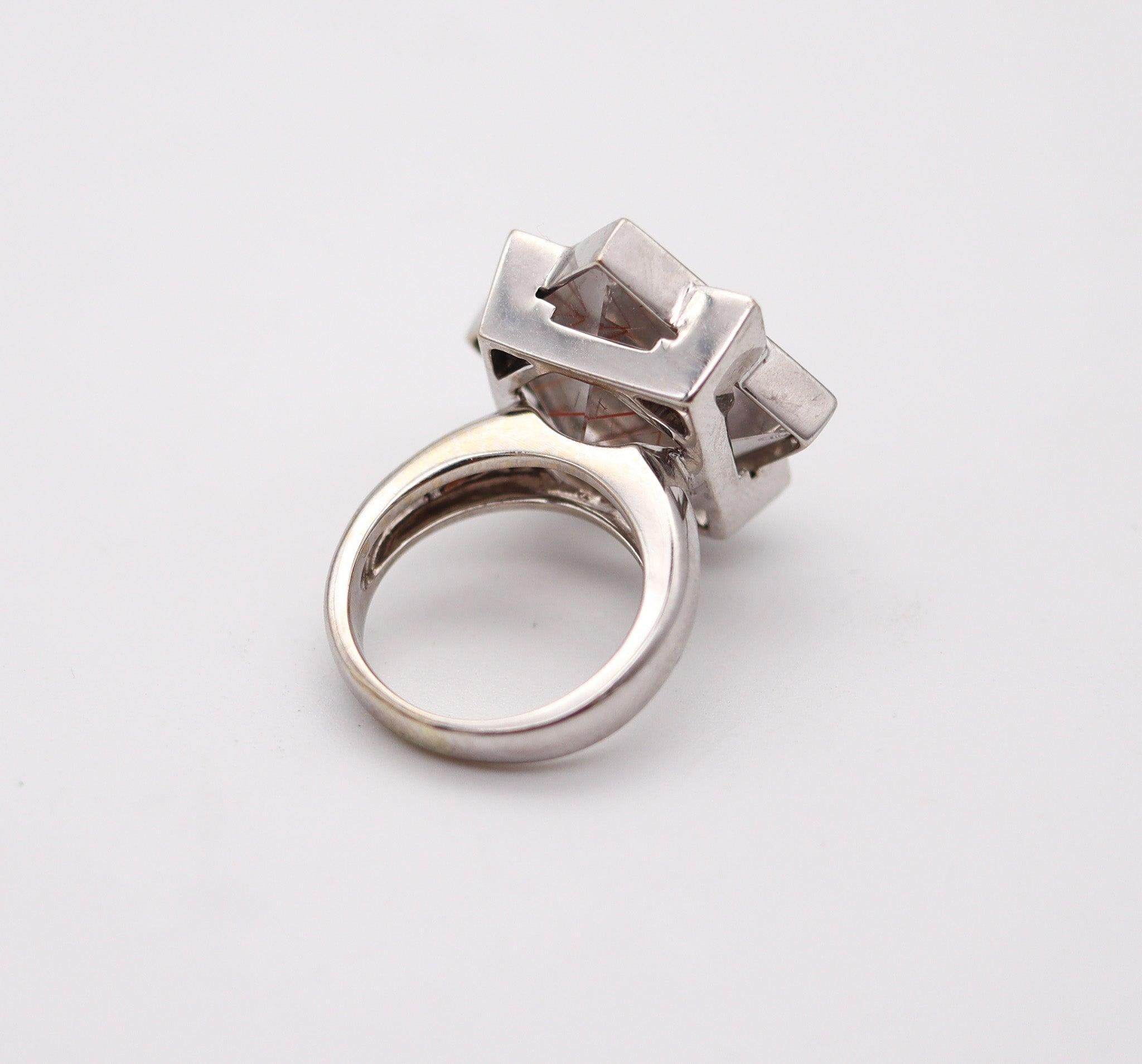 Women's ATELIER ZOBEL Modernist Geometric Ring In 18Kt Gold With Rutile Quartz Diamonds For Sale