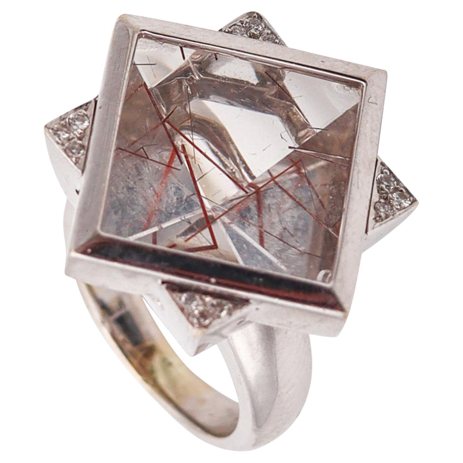 ATELIER ZOBEL Modernist Geometric Ring In 18Kt Gold With Rutile Quartz Diamonds