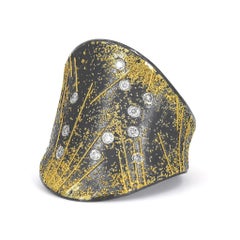 One of a Kind Brilliant White Diamond Gold Oxidized Silver Ring, Atelier Zobel