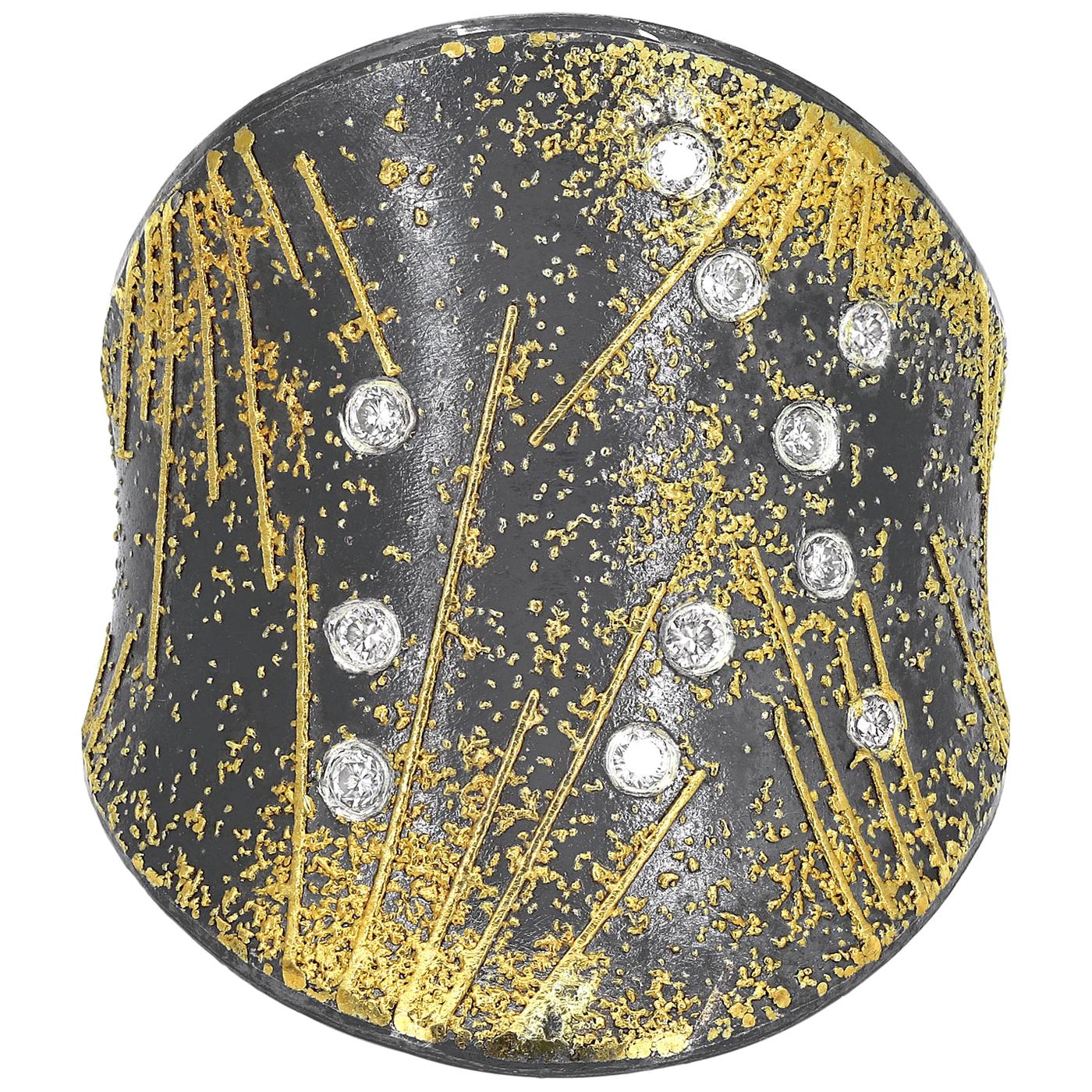 Einzigartiger Brillant-Weiß-Diamant-Goldring aus oxidiertem Silber, Atelier Zobel 