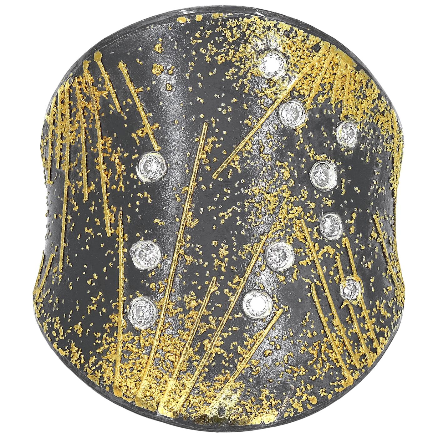 Einzigartiger Brillant-Weiß-Diamant-Goldring aus oxidiertem Silber, Atelier Zobel