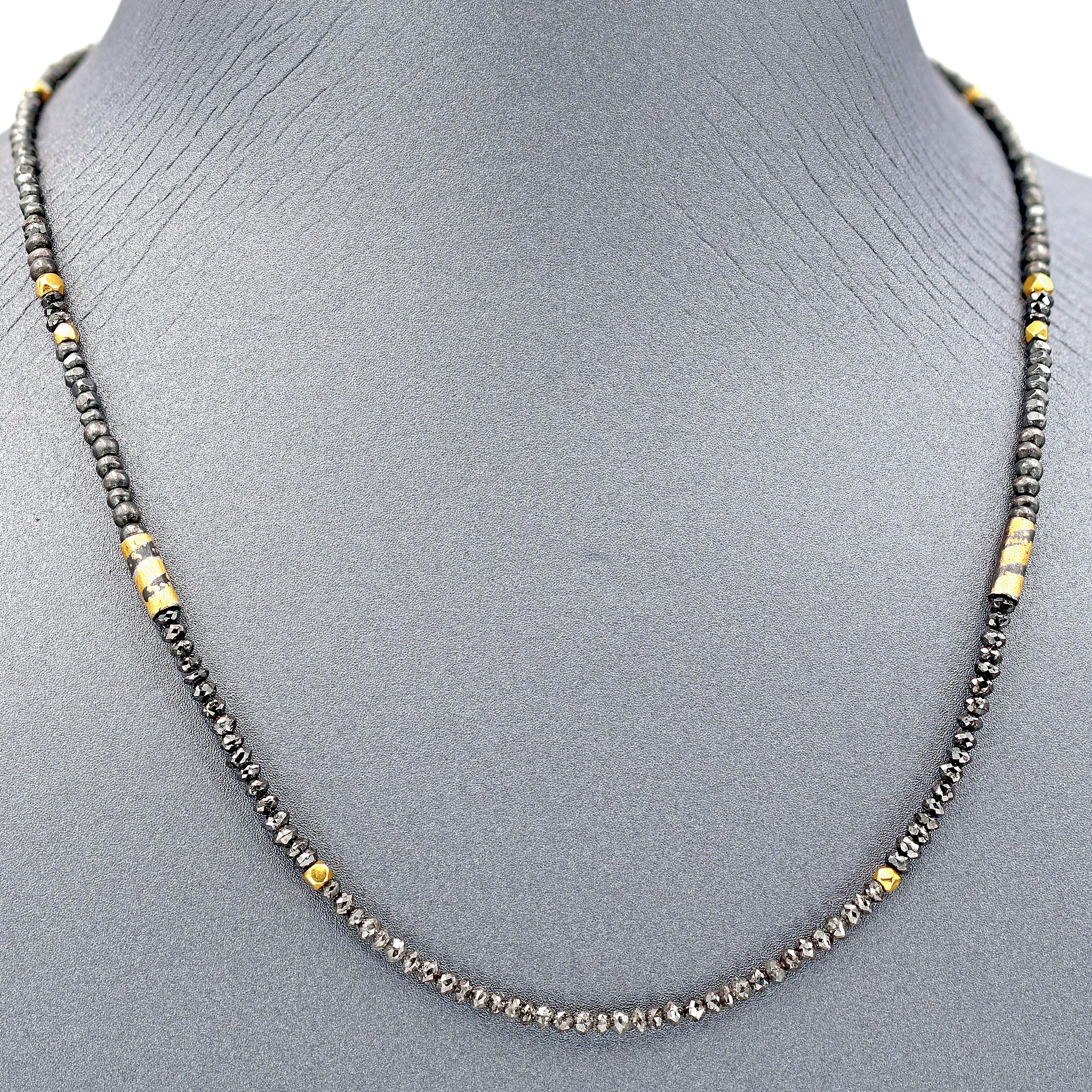 One of a Kind Dazzle Necklace hand-fabricated by renowned jewelry maker Atelier Zobel (Peter Schmid) featuring 9.02 total carats of assorted salt and pepper diamonds and faceted black diamonds accented with 22k gold and Burmese 24k gold and finished