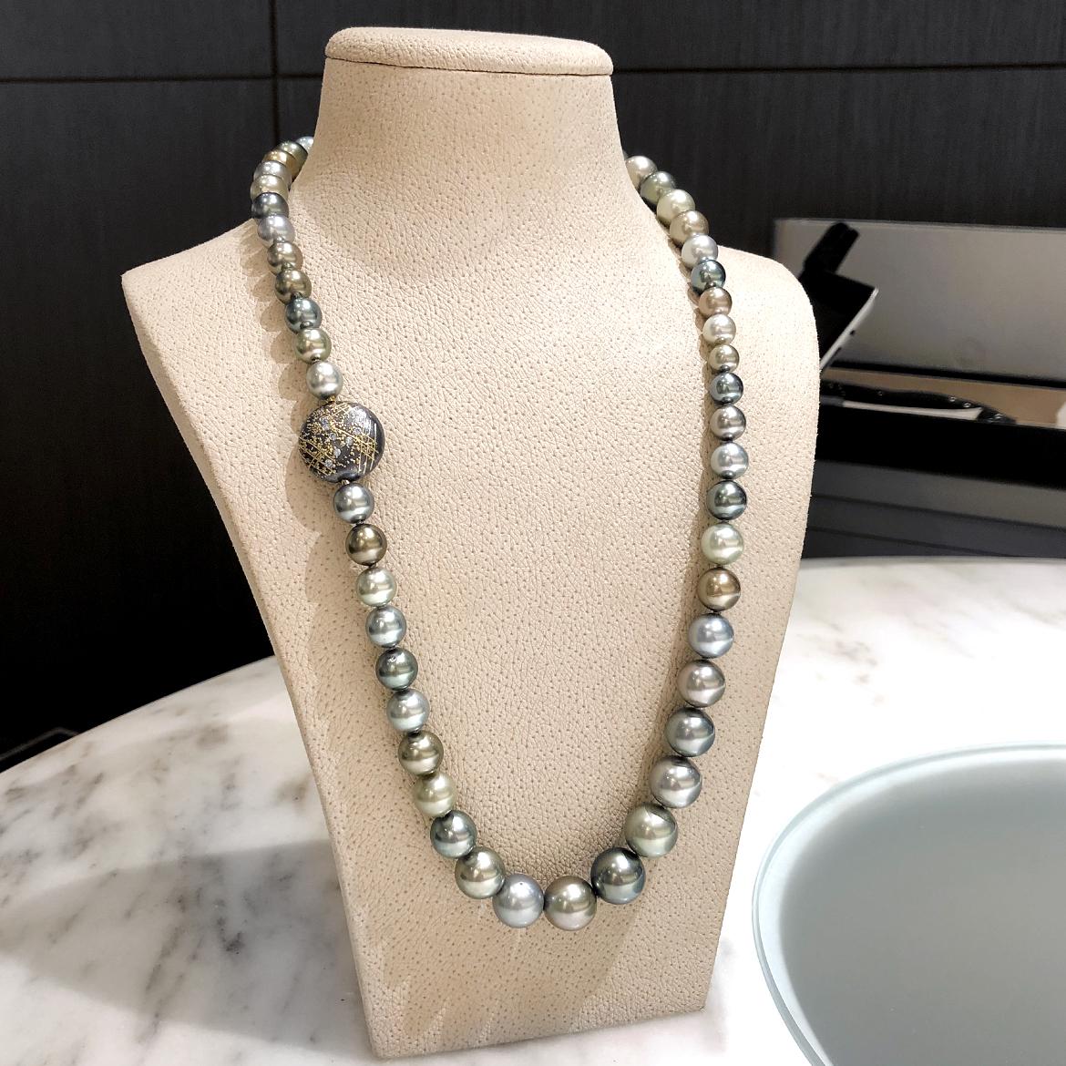 Artisan Atelier Zobel Tahitian Pearl Diamond Coin Clasp One of a Kind Necklace