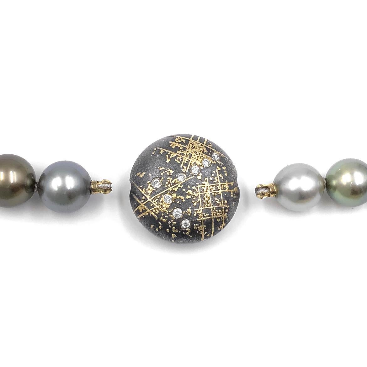 Round Cut Atelier Zobel Tahitian Pearl Diamond Coin Clasp One of a Kind Necklace