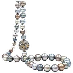 Atelier Zobel Tahitian Pearl Diamond Coin Clasp One of a Kind Necklace