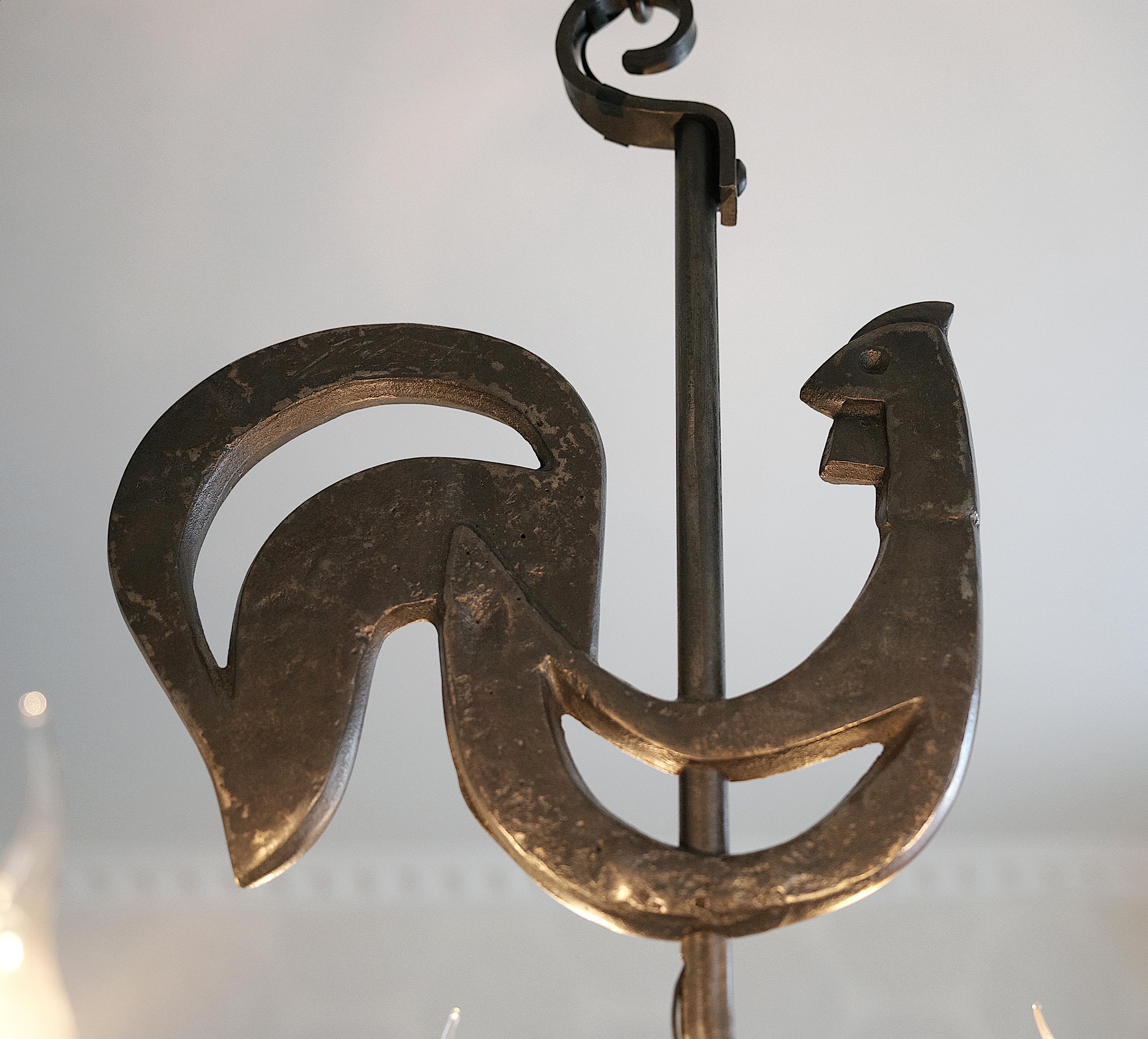 Mid-Century Modern Ateliers de Marolles, Jean Touret, Midcentury Wrought-iron Chandelier,  ca.1950 For Sale