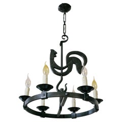 Ateliers de Marolles, Jean Touret, Midcentury Wrought-iron Chandelier,  ca.1950
