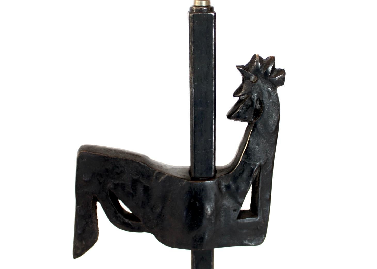 Mid-20th Century Ateliers Marolles by Jean Touret Table Lamp Wrought Iron  For Sale