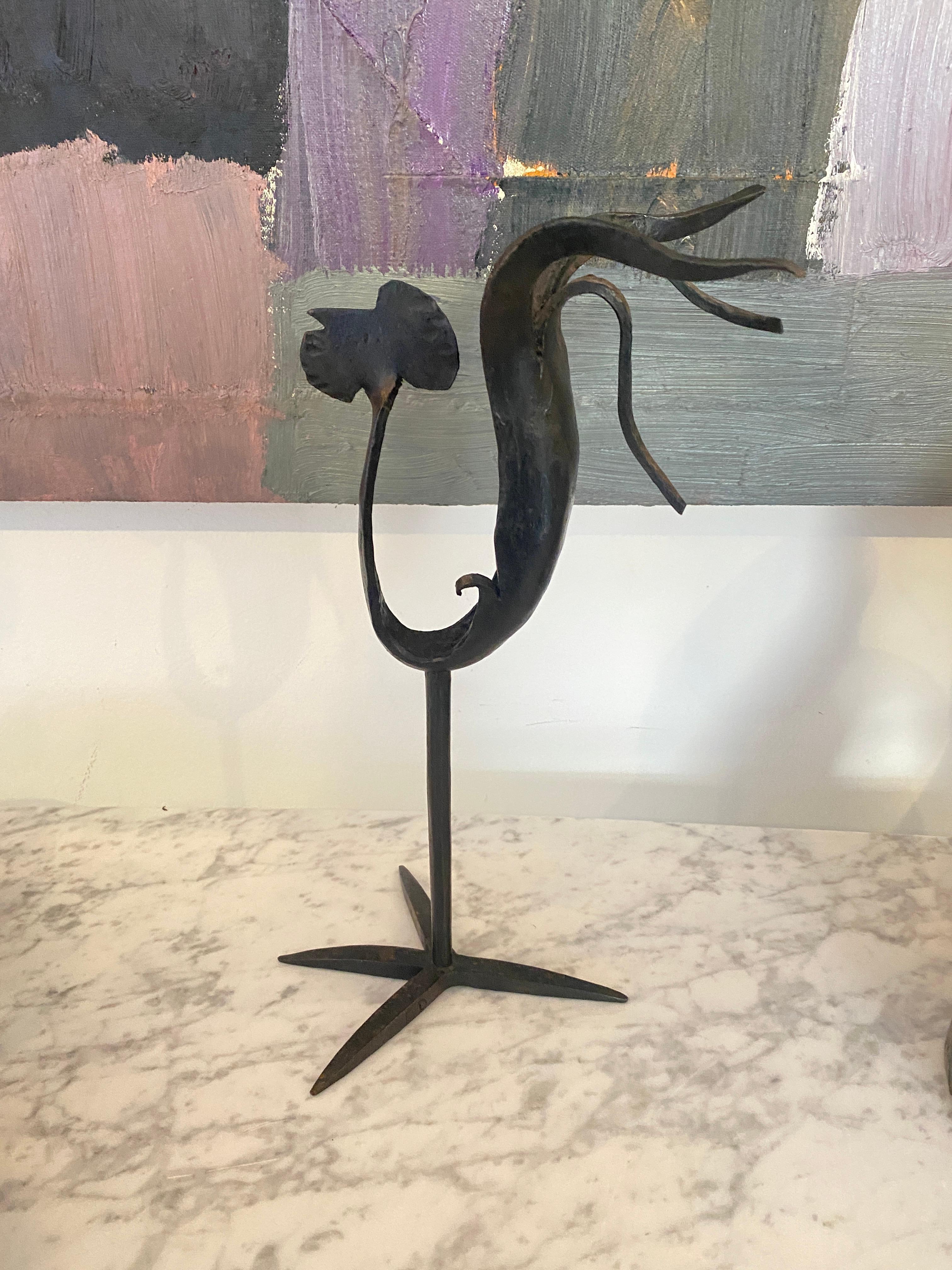 Ateliers Marolles France hand forged iron rooster or “coq” 
with black patina. Hand forged by Francis Dewaele ,who was the iron artisan at Ateliers Marolles.circa 1950's/

