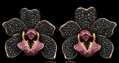 AtelierX Black Diamond Pink Sapphire Orchid bespoke Earrings