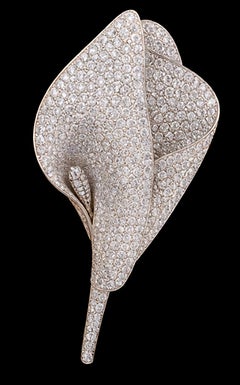 AtelierX Diamond Micro-Pavé Palm Flower Brooch in 18K Gold, New