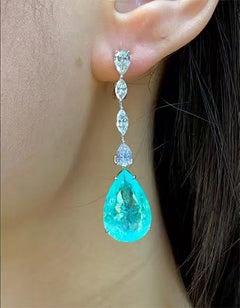 AtelierX Paraíba Tourmaline Earrings, 16.94 Carat, Neon Blue, New