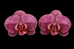 AtelierX Pink Sapphire Pave Orchid 18k Rose Gold Earrings