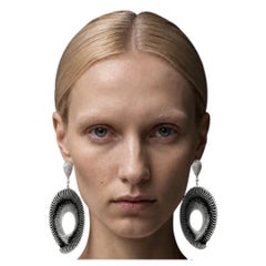 AtelierX Vortex Noir Black and White Diamond Clip-On Earrings, New