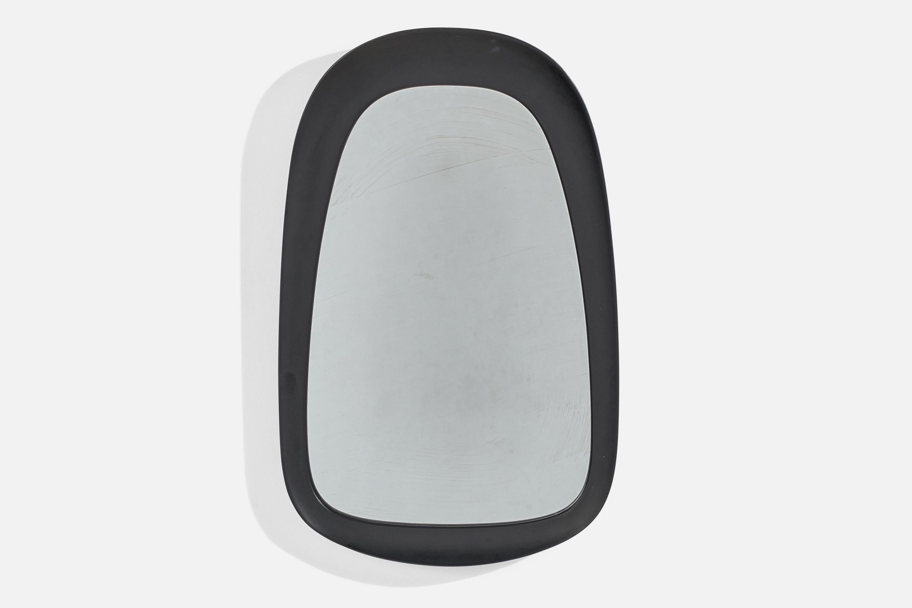 A black-painted wood wall mirror designed and produced by Ateljé Glas & Trä, Sweden, 1960s.