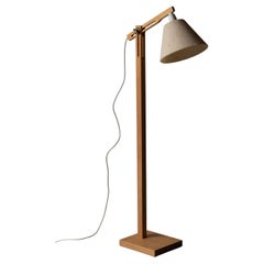 Ateljé Lyktan, Adjustable Floor Lamp, Solid Oak, Brass, Fabric, Sweden, C. 1970s