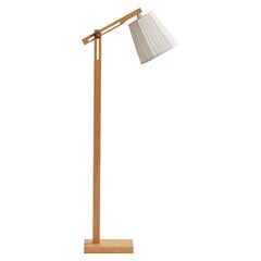 Ateljé Lyktan, Floor Lamp, Oak, Brass, Fabric, Sweden, 1970s