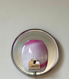 Ateljé Lyktan Pink Art Glass Chrome Wall Sconce, 1970s