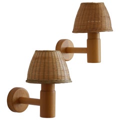 Ateljé Lyktan, Wall Lights, Solid Oak, Rattan, circa 1970s