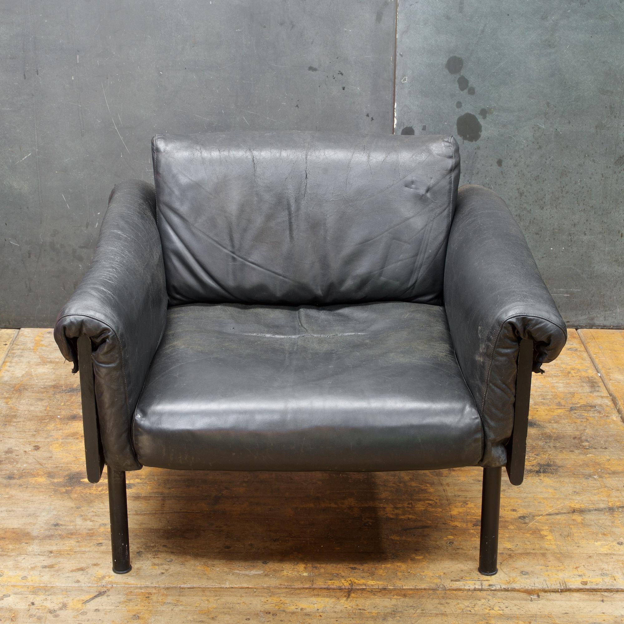 Finnish Ateljee Black Leather Lounge Chair Yrjo Kukkapuro Vintage Midcentury Mad Men DC